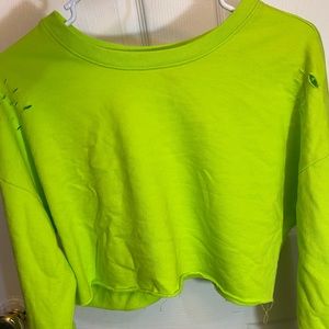 Lime green long sleeve crop top sweater